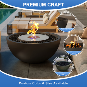 Brasero rond en béton pour extérieur, table de feu au propane pour jardin et patio avec pierres de lave et bûches - Product Image 3