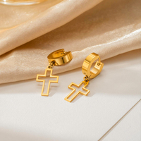 Boucles d'oreilles créoles punk avec croix pendante pour hommes et femmes, en acier inoxydable, croix creuse, style Huggies, inaltérables, bijoux hip-hop, cadeau
