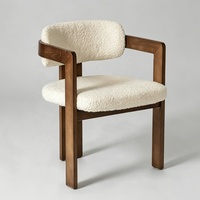 Chaise longue en bois de noyer pour intérieur, cuisine, balcon, avec dossier confortable en bouclette, chaises d'événement, ensemble table à manger en bois et 6 chaises