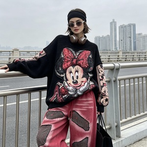 8582/FANMAJIALIE Abito da Donna Personalizzato Stile Y2K, Maglione con Cartone Animato Mickey, Materiale Effetto Vissuto con Ricami Decorativi - Product Image 3