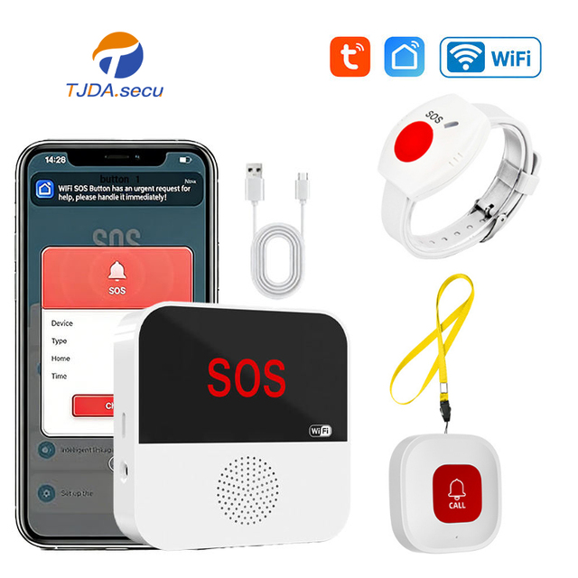 Tuya WIFI Smart ABS Portable Wireless Calling Alarm System Pagers Elderly Bracelet SOS Emergency Caregiver Call Button Patient