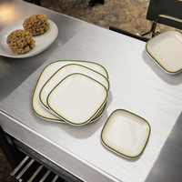 Service de vaisselle carré en mélamine durable pour la maison, motif vert, 4 pièces, assiettes classiques pour les fêtes