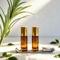 Flacon roll-on vide en verre ambré pour échantillon d'huile essentielle, avec bouchon en aluminium et bille lisse, fond épais