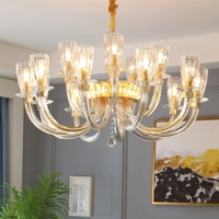 JYLIGHTING Lustre suspendu en cristal, design Torchière, avec tige en forme de tulipe, pour projets hôteliers et villas (modèle Belmond)