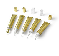 Tube cosmétique brillant doré avec bouchon à vis, impression sérigraphique, contenant vide compressible pour baume à lèvres, kit de voyage