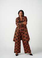 Manteau trench en coton noir et orange à imprimé abstrait, ceinturé, mode africaine Ankara, pour femme, formel, décontracté, ethnique, hiver, automne