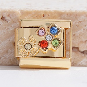 Wholesale High Quality Trendy DIY <b>Crystal</b> Rhinestone Charm <b>Bracelet</b> with Enamel Diamond and Italian Charms Gold Plated - Product Image 3