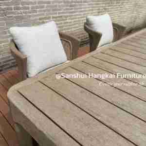 Ensemble de table et chaises de salle à manger en bois de teck Hangkai avec tressage en rotin PE, tables en bois, 6 chaises - Product Image 4