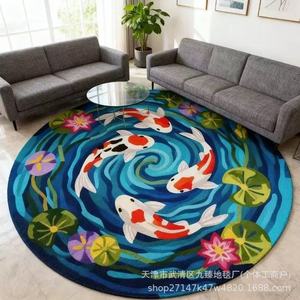 Alfombra redonda de imitación de cachemira con forma de estanque Koi, antideslizante, para sala de estar, dormitorio, decoración del hogar, alfombra para el suelo - Product Image 1