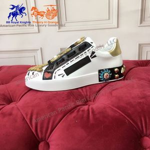 Zapatos Deportivos Retro con Cordones para Hombre Dolces Gabbanas, Zapatillas Deportivas Casuales de Lujo, Zapatos para Caminar de Cuero Genuino con Diamantes - Product Image 1