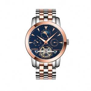 Reloj Mecánico Tourbillon de Oro al por Mayor, Relojes Automáticos Esqueletizados de Lujo para Hombre con Fase Lunar, Resistentes al Agua - Product Image 4