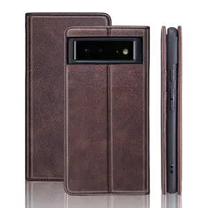 폴리오 디자인 브라운 컬러 정품 가죽 전화 폴리오 상자 휴대 전화 지갑 구글 픽셀 6 케이스
