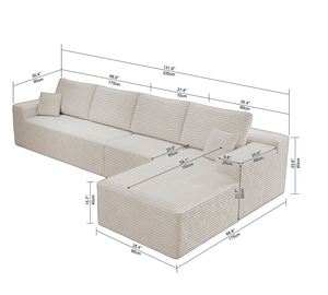 Ensemble de canapé modulaire convertible en forme de L, rembourré, moderne, pour salon, chambre, appartement, aucun assemblage requis - Product Image 6