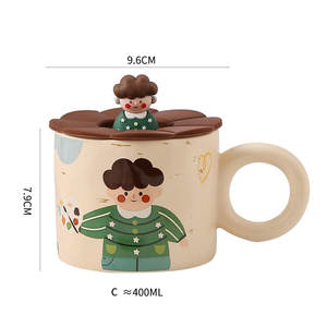 Tasse à café en céramique haut de gamme avec motif de bande dessinée mignon Capacité de 500ml Tasse de petit déjeuner Couples Tasse à eau Couvercle Impression personnalisable - Product Image 5