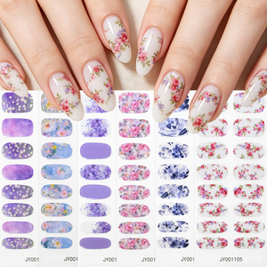 16 autocollants/feuille pour ongles en gel colorés, bandes de vernis à ongles à couverture complète, motifs floraux, longue durée, sans cuisson, décalcomanies pour ongles - Product Image 4