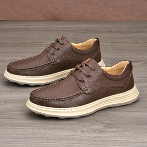 Chaussures robustes en cuir véritable pour hommes, à lacets, bout rond, semelle EVA, amorties, pour toutes les saisons, usage décontracté - Product Image 1