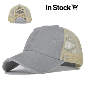 Cappello Vintage in Cotone Lavato con Design a Fori Incrociati, 6 Pannelli, Retro in Rete, Regolabile, per Donna, Stile Quotidiano e Sportivo - Product Image 1