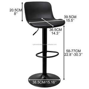 Taburete de Bar Alto Cromado Negro en Oferta, Taburete Giratorio Ajustable con Cojín de Cuero PU <span class=keywords><strong>para</strong></span> Isla de Cocina - Product Image 3