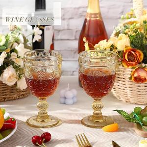 Calici Soffiati a Mano Gialli per Vino, Bicchieri Vintage Rosa con Rilievi Colorati da 10oz per Acqua <span class=keywords><strong>e</strong></span> Succo - Bestseller - Product Image 2