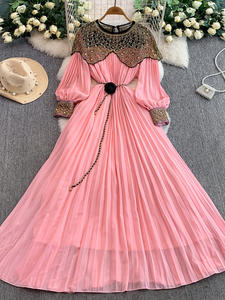 ชุดราตรีประดับหรูหรา: ชุดเดรสแขนยาวประดับไข่มุกเลื่อมและกระโปรงเต็มเอว - Product Image 1