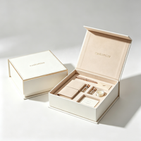 Boîte cadeau magnétique de luxe personnalisée avec logo, emballage rigide ivoire, dorure or rose avec insert en velours pour parfum, bougie, stylo, vente en gros
