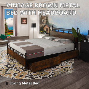 Moderno Vintage <span class=keywords><strong>in</strong></span> <span class=keywords><strong>ferro</strong></span> marrone telaio <span class=keywords><strong>in</strong></span> metallo con testiera e pedana pesante piattaforma mobili per Hotel e camera da <span class=keywords><strong>letto</strong></span> - Product Image 2