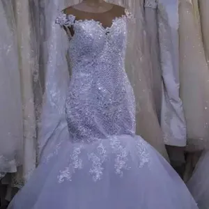 Gaun Pernikahan Afrika Putri Duyung Cantik Mewah Gaun Pengantin Applique Renda Halter