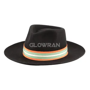 Chất lượng cao tinh khiết Úc Len cảm thấy rộng vành đen Fedora mũ có thể tháo rời hatband