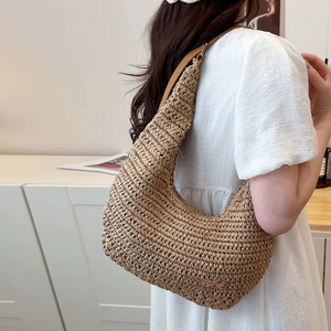 Nouveau Sac Fourre-tout Bohème <span class=keywords><strong>2026</strong></span> pour Femme en Paille Tressée Façon Dumpling, Fait Main, Grande Capacité, Sac à Bandoulière et Sac de Plage Personnalisable - Product Image 2