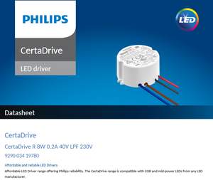 Driver LED à courant constant en plastique PHILIPS CertaDrive R 8W 0.2A 40V LPF 230V AC-DC pour downlights - Product Image 2
