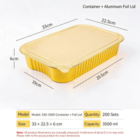 Barquette rectangulaire en aluminium, 3500 ml, pour plats grillés BBQ à emporter, qualité alimentaire, couleur dorée striée, vente en gros, OEM personnalisé