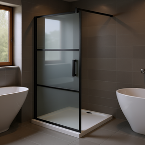 <b>Black</b> Walk In Shower Door 39.4x76.8 Half Frosted ESG Glass With <b>Frame</b> Hinged Rectangle Minimalist Design - Product Image 2