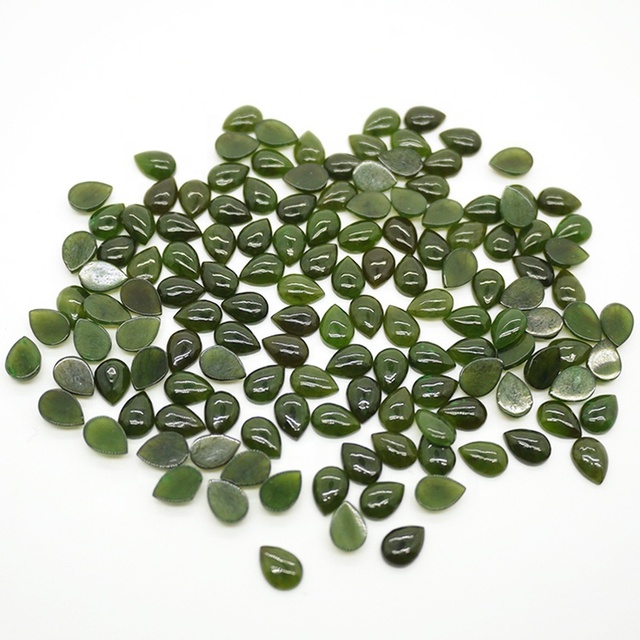 Best Selling THUNDERBIRD Brand Loose Natural Green High Quality 5x7mm Polished Gemstone Cabochon Tear Drop Nephrite Jade Jewelry