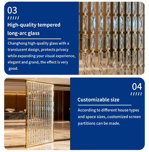 Divisor de Espacios de Lujo de Cristal, Metal Dorado y Acero Inoxidable con Luz para Sala de Estar, Vestíbulo de Casa, Diseño de Partición - Product Image 3