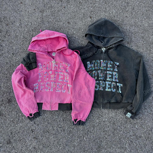 Ensemble sweats à capuche et pantalons de survêtement en strass pour hommes avec logo personnalisé imprimé Dtg Combinaison de survêtement vintage surdimensionnée avec pierres précieuses Y2k délavé à l'acide - Product Image 4