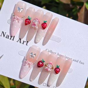 Hecho a mano cubierta completa prensa falsa Artificial en la punta de las uñas reutilizable uñas francesas flor Acrílico falso magnético Rhinestone <span class=keywords><strong>bailarina</strong></span> - Product Image 1