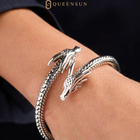 Bracelet jonc en argent sterling S925 - Bracelet jonc vintage en argent sterling S925 avec dragon sculpté en 3D pour homme et femme, bijoux rétro, cadeau