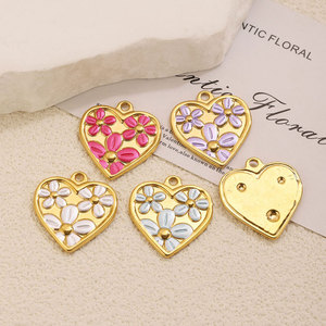 14k 18k Gold Plated 316L Stainless Steel Jewelry Enamel Charm With <b>Flower</b> And Heart Charms for <b>Bracelet</b> Necklace Jewelry Making - Product Image 3