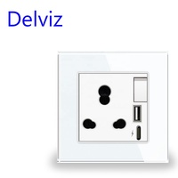 Prise murale universelle Delviz, panneau de commande avec interrupteur, type M sud-africain 15A, prise de courant, type D Inde, prise murale USBA + USBC