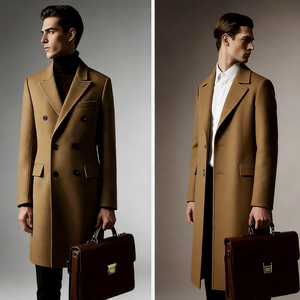 Ventes chaudes - <span class=keywords><strong>Manteau</strong></span> en <span class=keywords><strong>laine</strong></span> structuré pour <span class=keywords><strong>homme</strong></span>, double boutonnage, mi-long, couleur camel, pour le bureau et les occasions formelles - Product Image 2