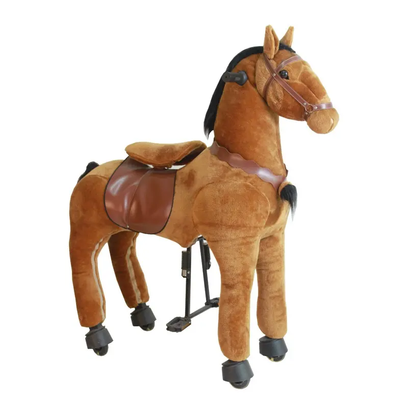 Cartoon Animal Design Plush Riding Pony Toy Mechanical Walking Pony Giddy Up Horse Cycle Toy