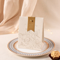 Cream White Recyclable Kraft Paper Candy Box with Hand Length Handle Retro French Portable Champagne Bow Texture