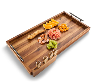 <span class=keywords><strong>Grand</strong></span> <span class=keywords><strong>plateau</strong></span> <span class=keywords><strong>à</strong></span> charcuterie en acacia avec poignées et ensemble de couteaux, longues planches <span class=keywords><strong>à</strong></span> <span class=keywords><strong>fromage</strong></span> en bois, <span class=keywords><strong>plateau</strong></span> de service pour fête - Product Image 1