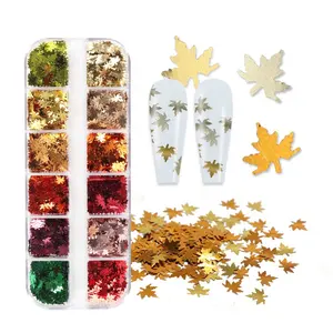 Payet Glitter kuku daun Maple emas Thanksgiving modis kualitas tinggi