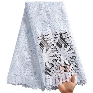 Nigerian Lace Fabric 2021 Water Soluble Lace Fabric High Quality Guipure African Cord Lace Fabric With Stones For Women 2514