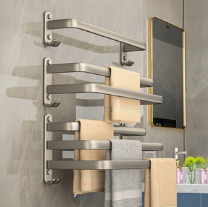 Portasciugamani a doppia barra per bagno, Asta appendiasciugamani da bagno, Telaio appendiasciugamani impermeabile e antiurto, Scaffale portaoggetti - Product Image 2