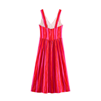 Robe midi décontractée d'été pour femme, rouge, col en V, dos évidé, fermeture éclair, motif rayé, sans manches, tendance
