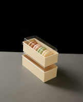 Boîte d'emballage carrée en bois avec couvercle transparent, livrée plate, idéale pour emballer gâteaux, salades, biscuits, sandwichs