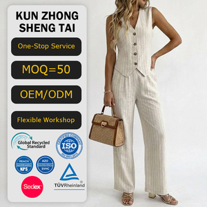 Ropa <span class=keywords><strong>de</strong></span> Talla Grande para <span class=keywords><strong>Mujer</strong></span>, Conjunto <span class=keywords><strong>de</strong></span> 2 Piezas, Chaleco <span class=keywords><strong>de</strong></span> Lino y Pantalones Anchos, Adecuado para Ocasiones Formales y Casuales, Plazo <span class=keywords><strong>de</strong></span> Entrega <span class=keywords><strong>de</strong></span> 15 Días - Product Image 1