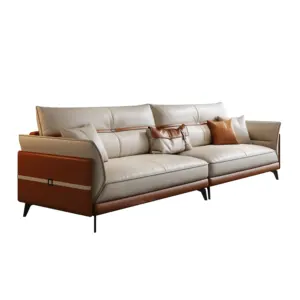 Sofá modular moderno para quatro pessoas, assento em tamanho grande, sofá estofado em couro macio para sala de estar, ideal para venda